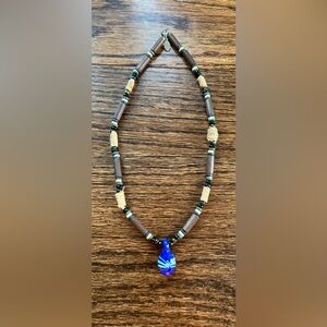 Panama Jack Extreme Handmade Brown Beaded Necklace with Blue Glass Pendant